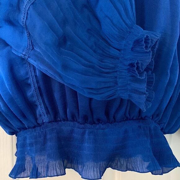 DIANE VON FURSTENBERG VINTAGE PLEATED GEORGETTE BLOUSE ROYAL BLUE 6 - Picture 2 of 11